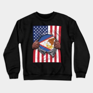 American Samoa Flag American Flag Ripped - Gift for American Samoan From American Samoa Crewneck Sweatshirt